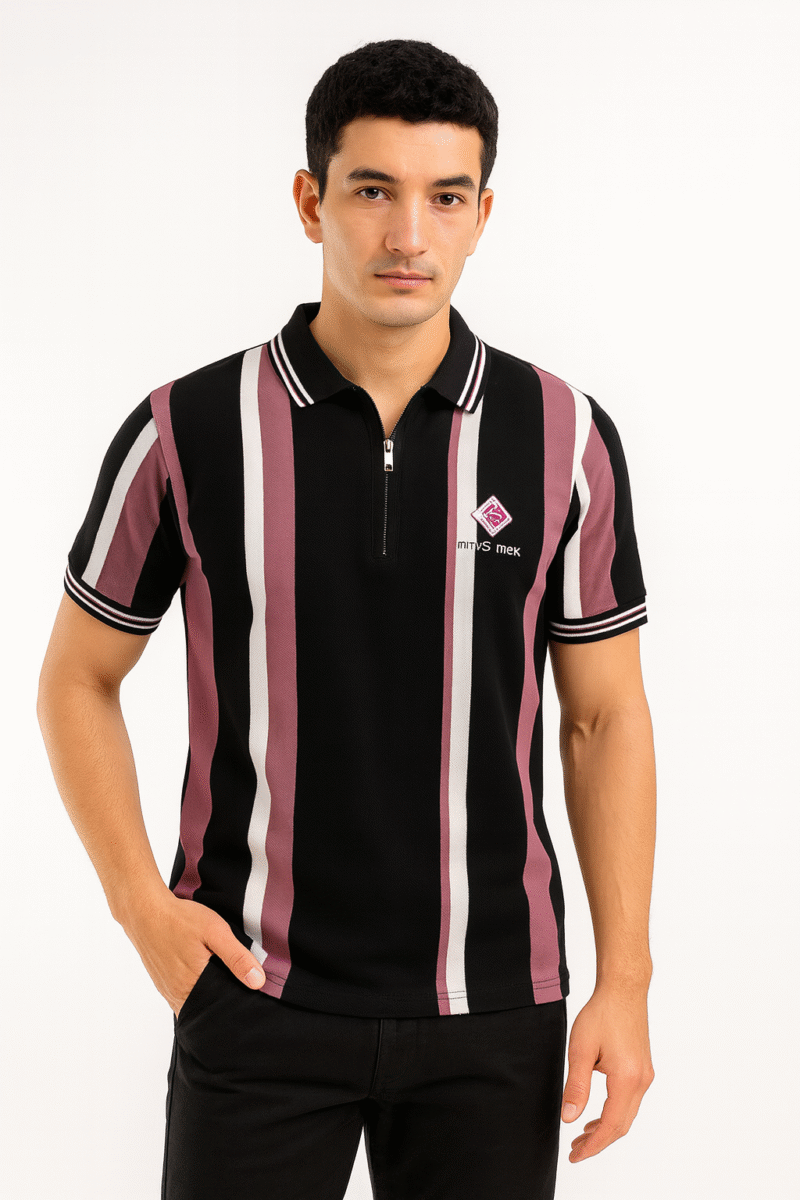 Nove Stripe Zipper Polo - Image 4