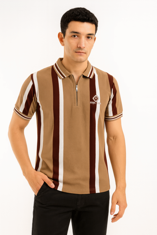 Nove Stripe Zipper Polo