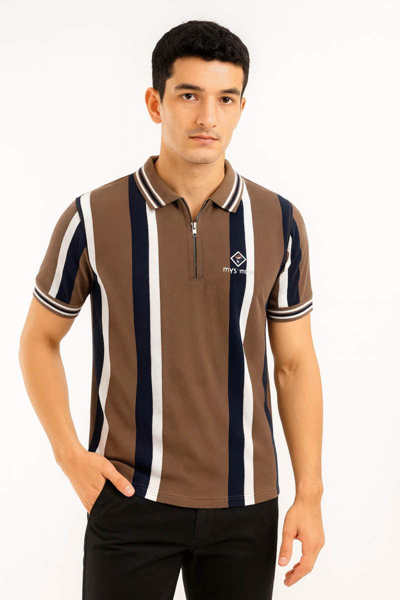 Nove Stripe Zipper Polo - Image 2