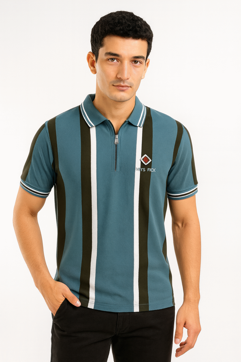 Nove Stripe Zipper Polo - Image 3