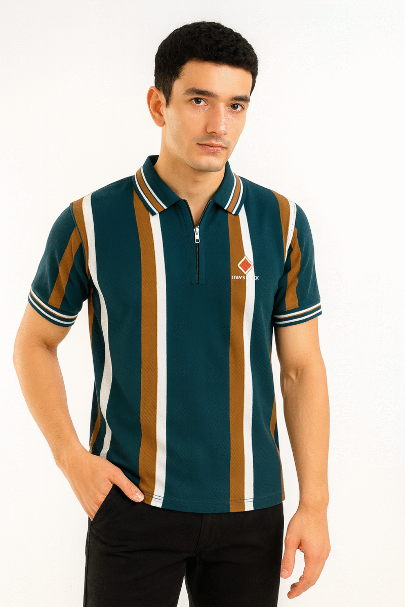 Nove Stripe Zipper Polo - Image 5